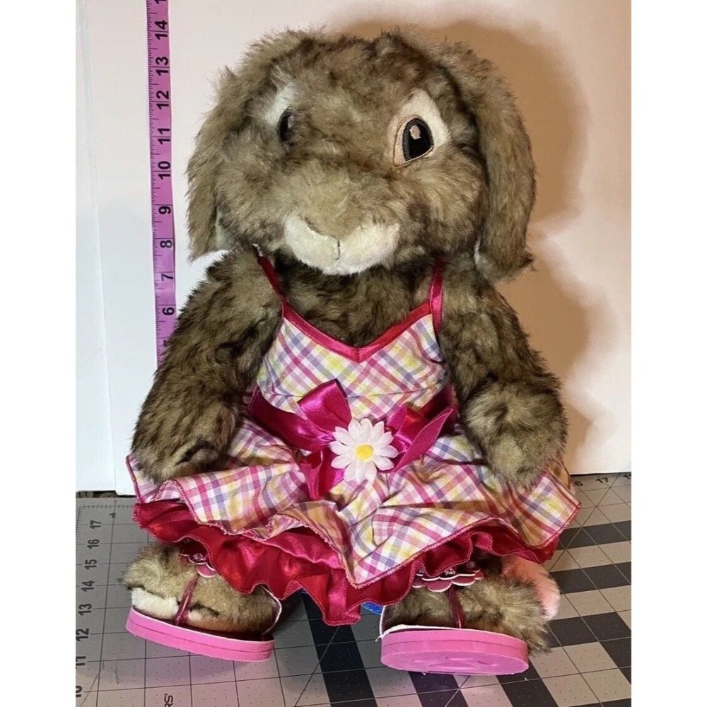 Build A Bear HOP MOVIE Bunny with Pink Plaid Dress Pink Sandals Embroidered Eyes